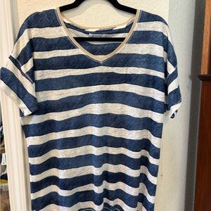 Chico's Blue and White Striped Short Sleeve Tee